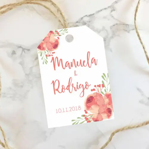Tag de Agradecimento Casamento Living Coral