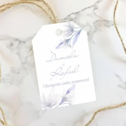 Tag de Agradecimento para Casamento Floral Azul Serenity