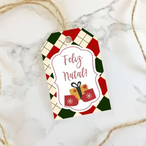 Tag de Natal xadrez vermelho
