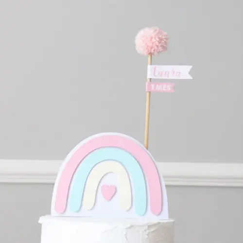 Topo de bolo - Arco-ìris Boho chic rosa