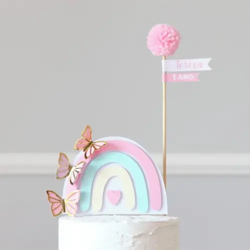 Topo de bolo - Arco-ìris Boho chic rosa