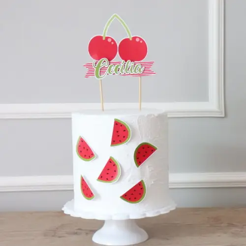 Topo de Bolo Piquenique, quitandinha, frutinhas