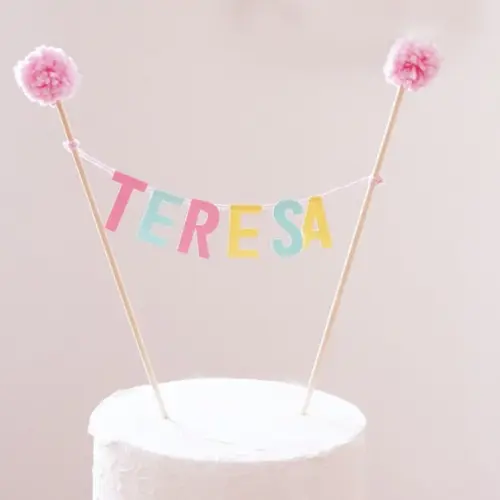 Topo de Bolo Pompom Rosa