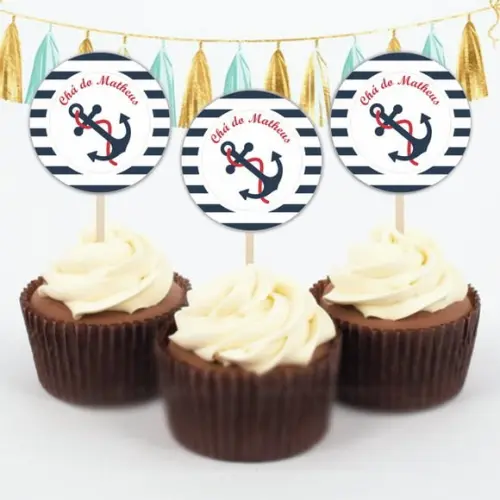 Topper para doce Ancora marinheiro azul marinho com vermelho