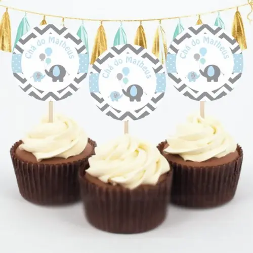 Topper para doces elefantinho chevron azul