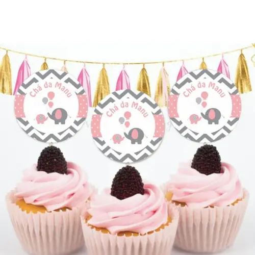 Topper para doces elefantinho chevron rosa