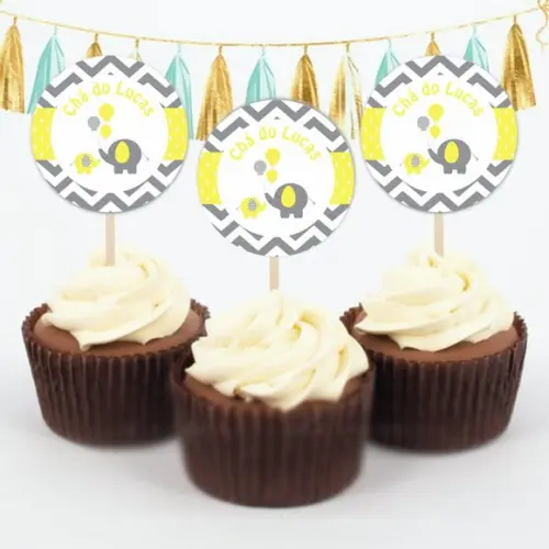 Topper para doces elefantinho chevron amarelo