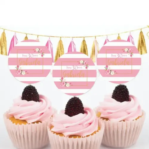 Toppers para Doces floral com listras