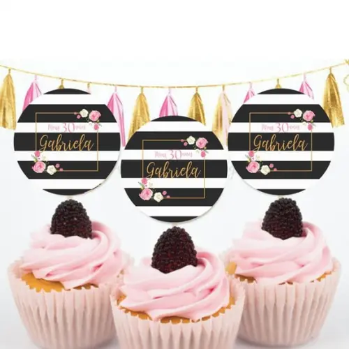 Toppers para Doces floral com listras