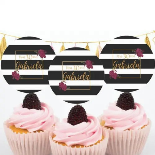 Toppers para Doces floral com listras