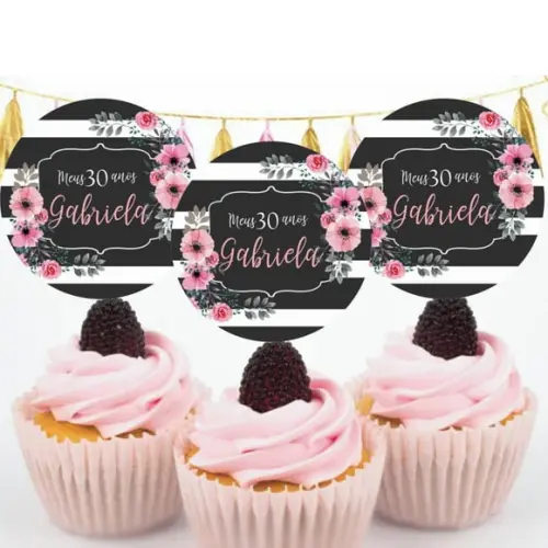 Toppers para Doces floral com listras