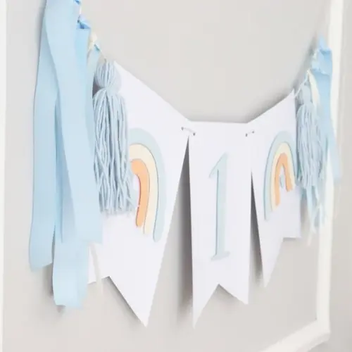 Varal Mesversário - Arco-ìris Boho Chic Azul