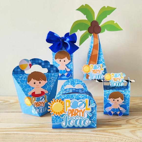 Kit 40 Caixas Personalizadas Pool Party Menino
