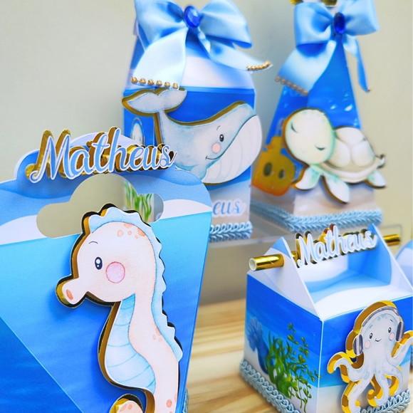 Kit de 20 Caixas Personalizadas Luxo Fundo do Mar Menino