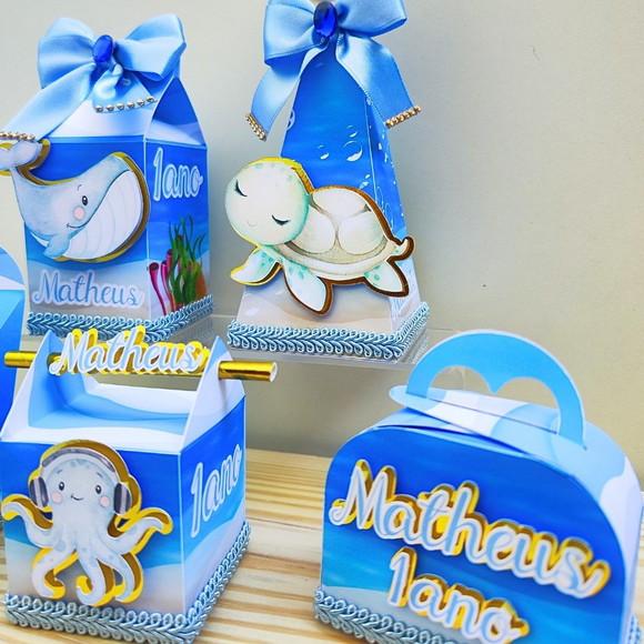 Kit de 20 Caixas Personalizadas Luxo Fundo do Mar Menino