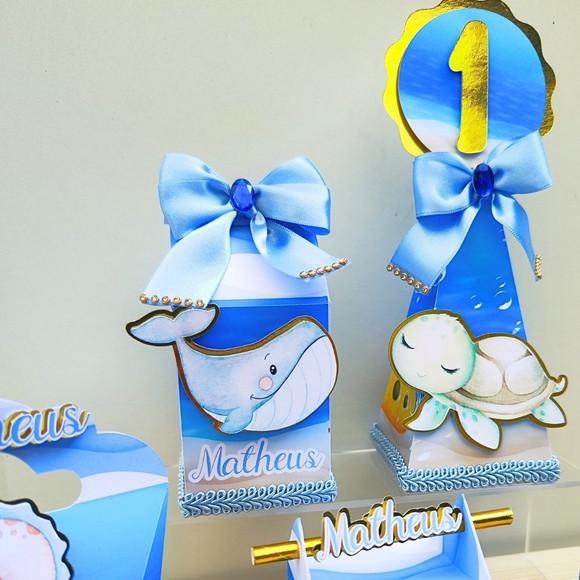 Kit de 20 Caixas Personalizadas Luxo Fundo do Mar Menino