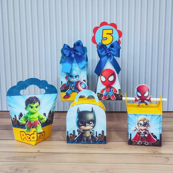 Kit Festa 15 Caixas Personalizada Super Heróis Baby