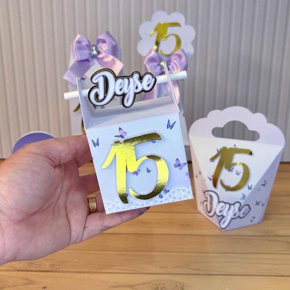 Kit Festa 15 Caixas Personalizadas Lilás e Dourado 15 Anos