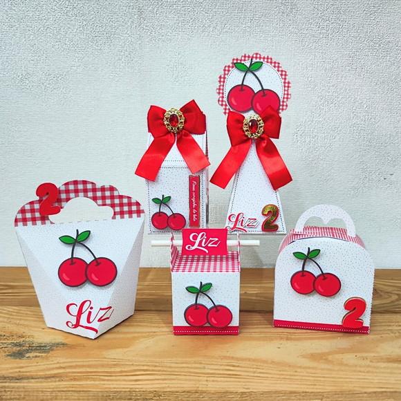 Kit Festa 15 Caixas Personalizadas Luxo Cerejinha