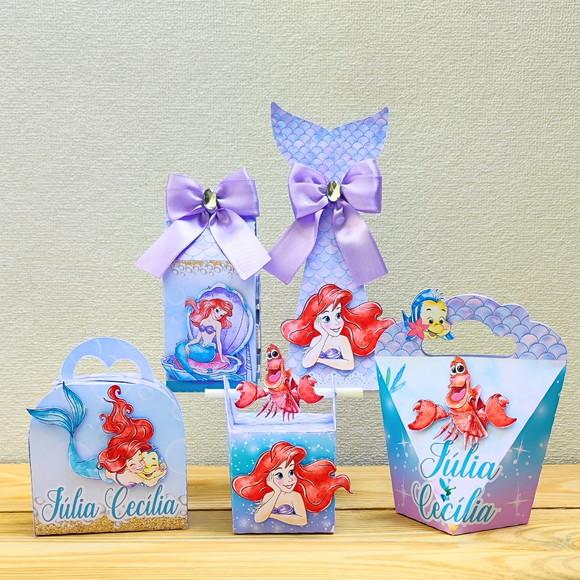 Kit Festa 20 Caixas Personalizadas a Pequena Sereia - Ariel