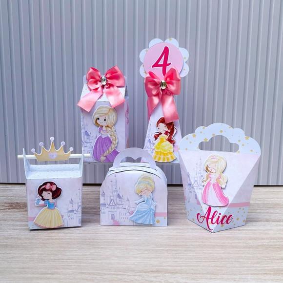 Kit Festa 30 Caixas Personalizadas as Princesas Disney