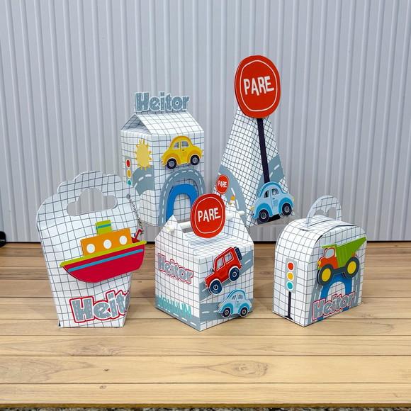 Kit Festa 30 Caixas Personalizadas Meios de Transportes