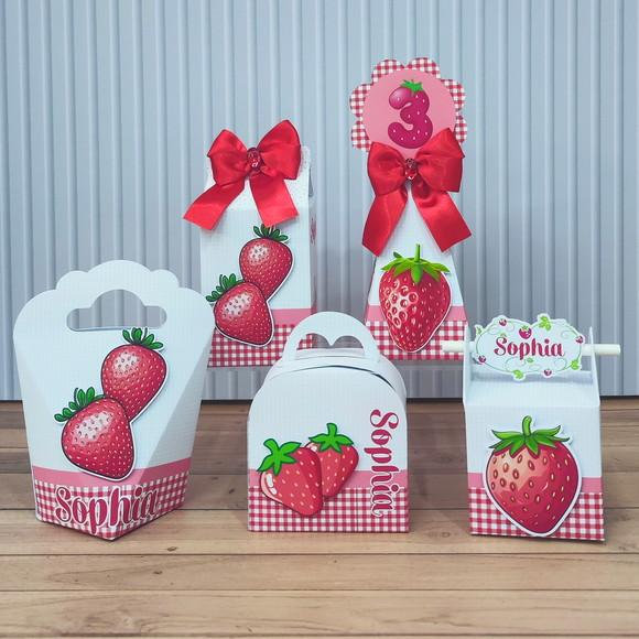 Kit Festa 30 Caixas Personalizadas Morango