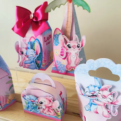 Kit 30 Caixas Personalizadas Stitch e Angel