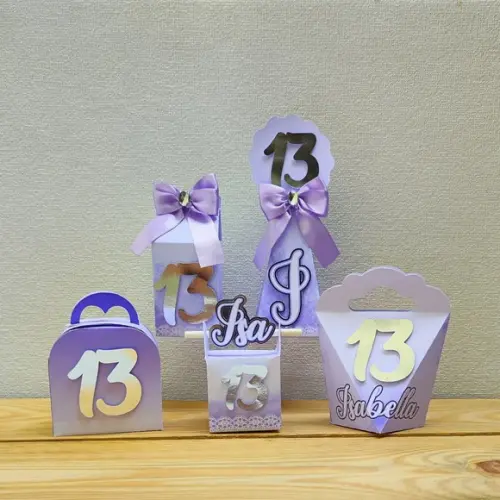 Kit 40 Caixas Personalizadas Lilás e Prata