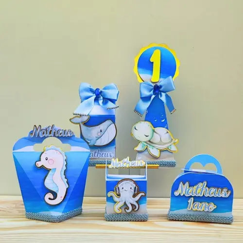 Kit de 20 Caixas Personalizadas Luxo Fundo do Mar Menino