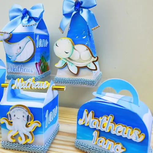 Kit de 20 Caixas Personalizadas Luxo Fundo do Mar Menino
