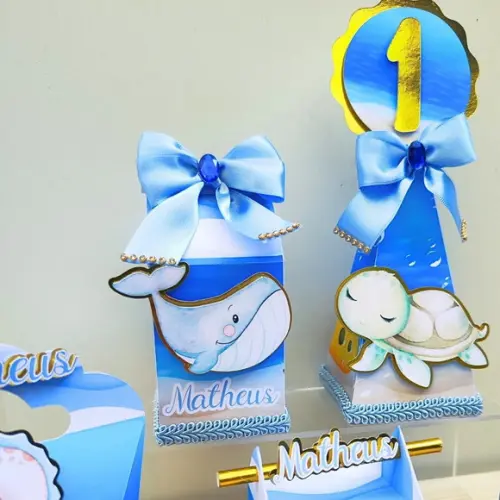 Kit de 30 Caixas Personalizadas Luxo Fundo do Mar Menino
