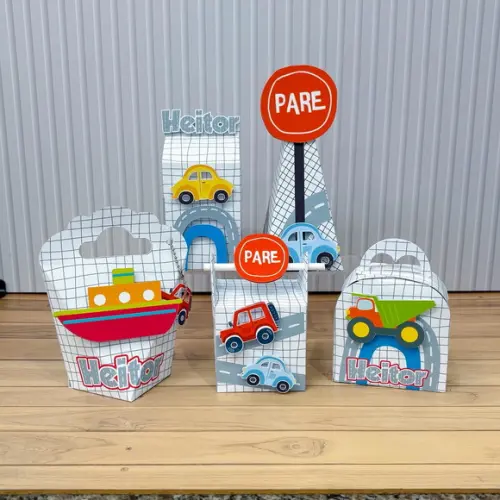 Kit Festa 15 Caixas Personalizada Meios de Transportes