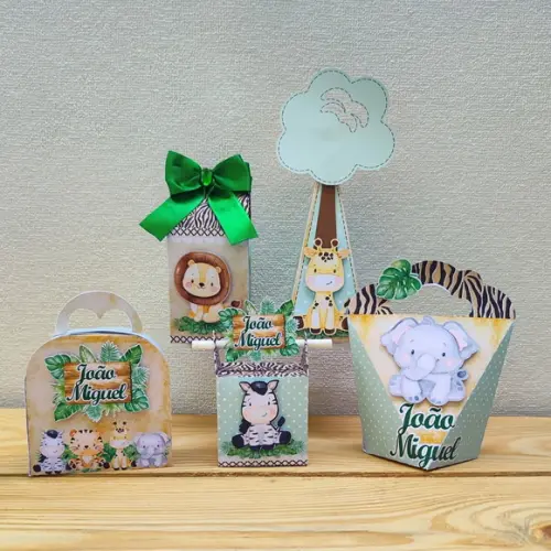 Kit Festa 15 Caixas Personalizadas Safari Menino