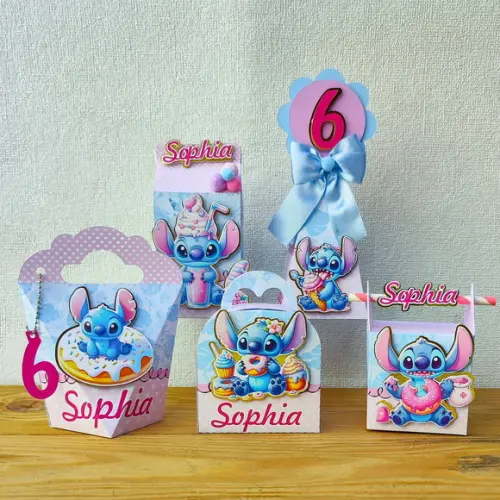 Kit Festa 15 Caixas Personalizadas Semi Luxo Stitch Doceria