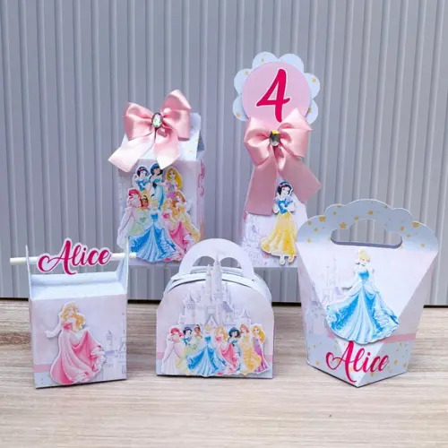 Kit Festa 20 Caixas Personalizadas as Princesas Disney