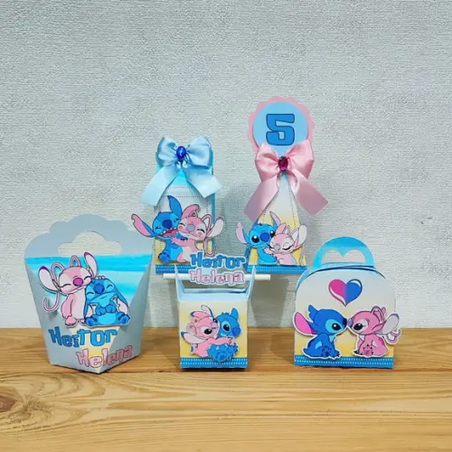 Kit Festa 20 Caixas Personalizadas Stitch e Angel
