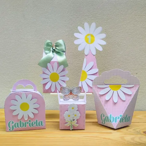 Kit Festa 30 Caixas Personalizadas Margaridas