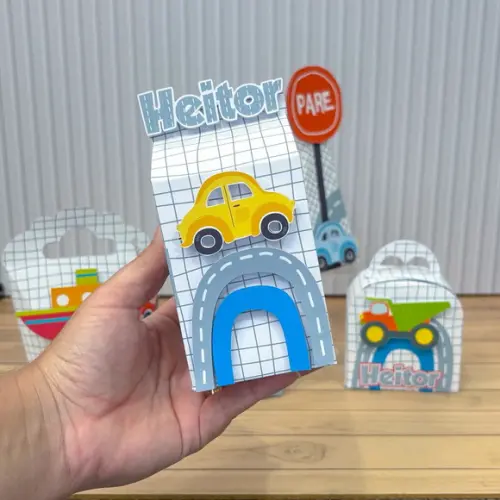 Kit Festa 30 Caixas Personalizadas Meios de Transportes