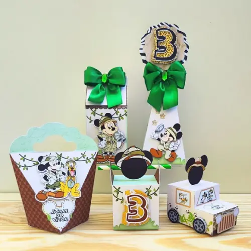 Kit Festa 30 Caixas Personalizadas Mickey Safari
