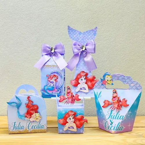 Kit Festa 40 Caixas Personalizadas Ariel Pequena Sereia