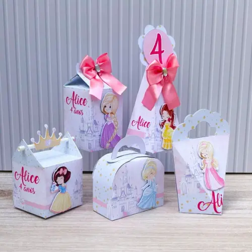 Kit Festa 40 Caixas Personalizadas as Princesas Disney