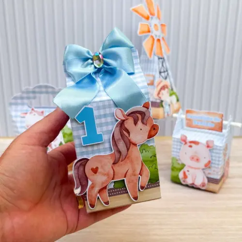 Kit Festa 40 Caixas Personalizadas Fazendinha Menino Azul