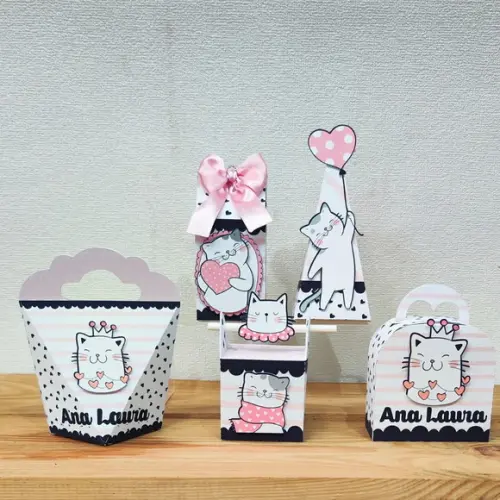Kit Festa 40 Caixas Personalizadas Gatinha Cute - Gatos