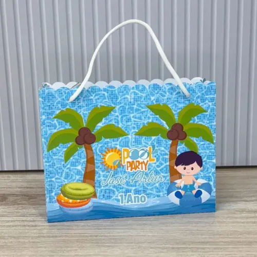 Sacola Tamanho G Personalizada Pool Party Menino