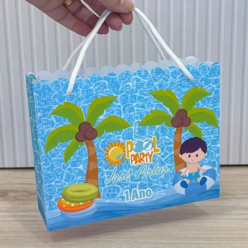 Sacola Tamanho G Personalizada Pool Party Menino