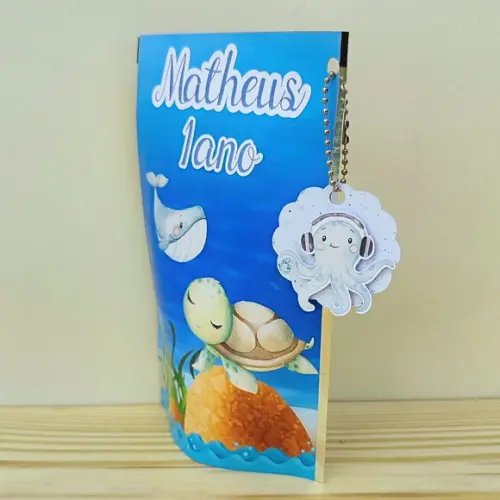 Saquinho Metalizado Médio Fundo do Mar Menino com Tag