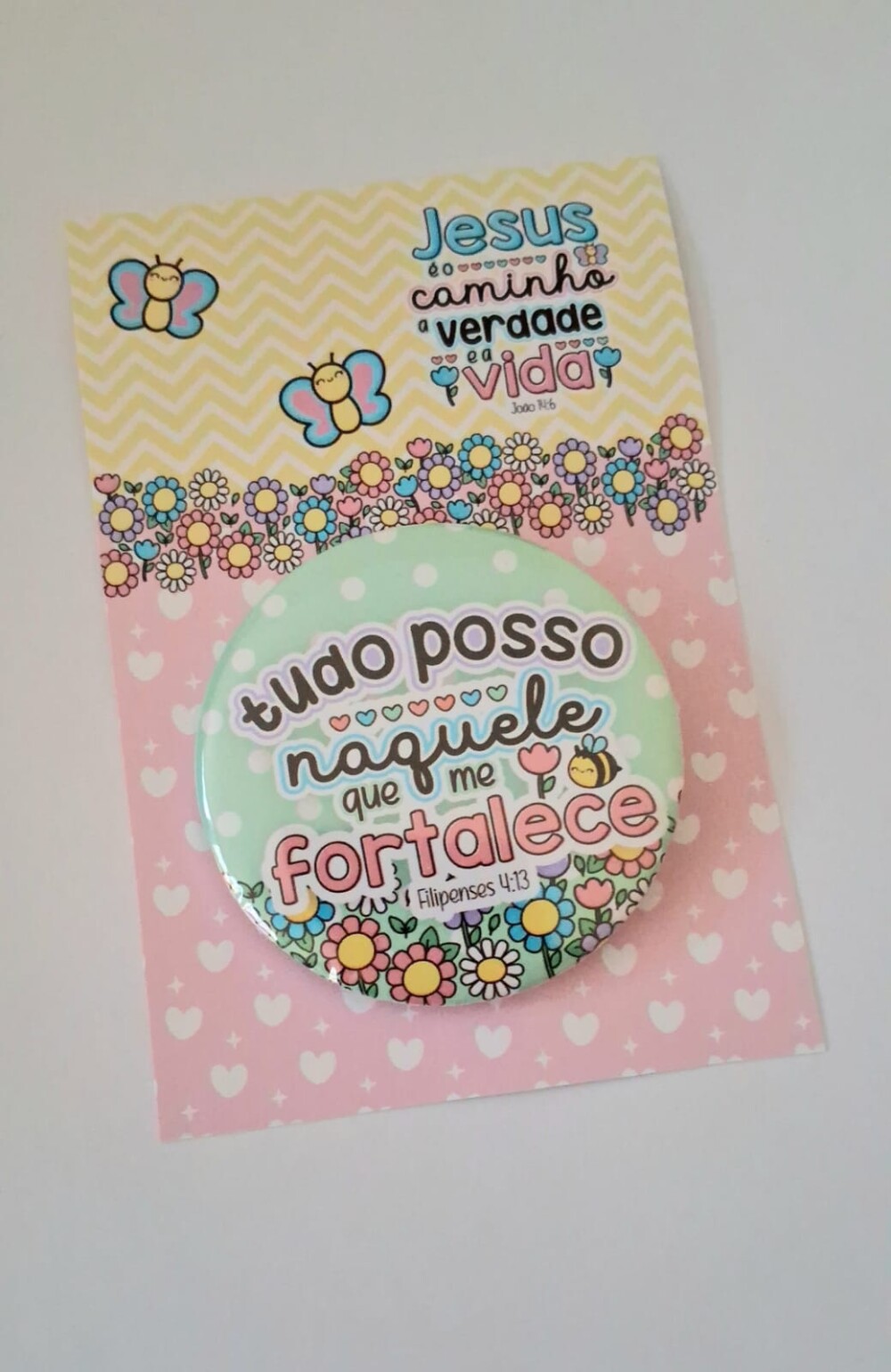 Botton com card - lembrancinha evangelica