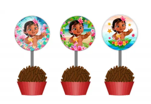 60 Toppers para Doce Docinho Brigadeiro Moana Baby