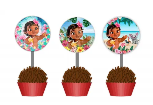 60 Toppers para Doce Docinho Brigadeiro Moana Baby